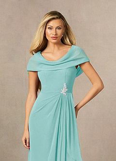 Azazie Mary Mother of the Bride Dresses Aqua A-Line Side Slit Chiffon Dress image5