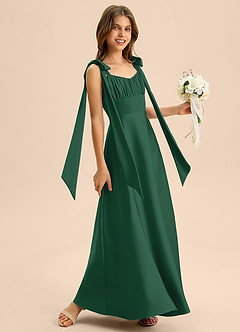 Azazie Halley Junior Jurk van Stretch Satijn met A-Lijn Boog Donkergroen image5