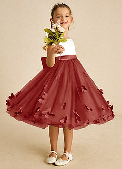Azazie Sprout Flower Girl Dresses Terracotta A-Line Bow Tulle Dress image2