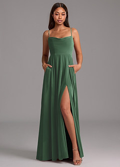 Azazie Elle Bridesmaid Dresses Eucalyptus A-Line with Pockets Velvet Dress image1