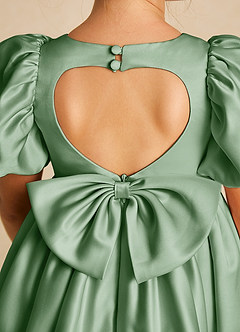 Azazie Muffin Flower Girl Dresses Matcha A-Line with Sleeves Matte Satin Dress image4
