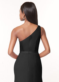 Azazie Liza Vestidos de damas de honor Vestido de Negro de Gasa de Corte Sirena con Hombro unilateral image3