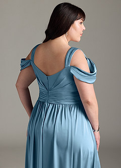 Azazie Lianne Vestidos de damas de honor Vestido de Azul Acero de Satén Elástico de Corte en A con Vestidos sin tirantes image15