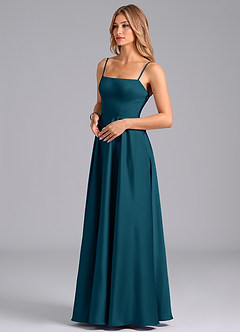 Azazie Elita Bridesmaid Dresses Ink Blue A-Line Pleated Stretch Satin Dress image4