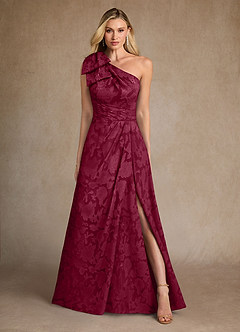 Azazie Easton Mother of the Bride Dresses Burgundy Ball-Gown One Shoulder Floral Burnout Dress image1