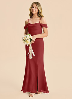 Azazie Nira Junior Rust Mermaid Ruched Chiffon Dress image5
