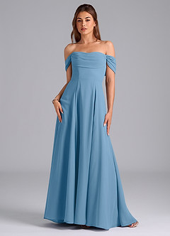 Azazie Almina Vestidos de damas de honor Vestido de Azul Acero de Gasa de Corte en A Convertible con Vestidos sin tirantes image3