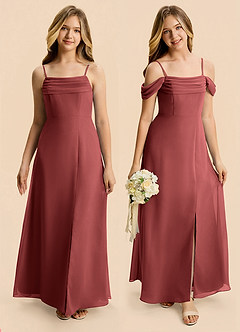 Azazie Lilly Junior Terracotta A-Line Pleated Chiffon Dress image1