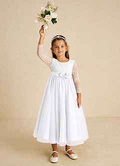 Azazie Mae Flower Girl Dresses Diamond White A-Line Bow Tulle Dress image4