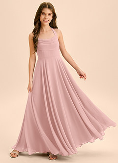 Azazie Kady Junior Vestido de Rosa Polvorienta de Gasa de Corte en A con Escote de Corazón image4