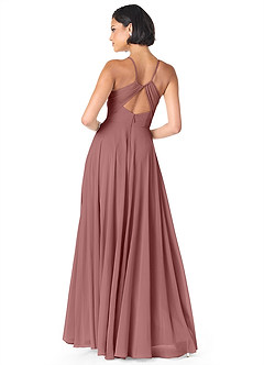 Azazie Avelina Bridesmaid Dresses Desert Rose A-Line V-Neck Pleated Chiffon Dress image2