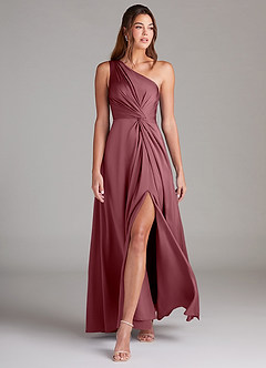 Azazie Brooke Bridesmaid Dresses Desert Rose A-Line One Shoulder Stretch Satin Dress image3