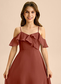 Azazie Kamilla Junior Abito A-Line in Chiffon a Spalla Scoperta Auburn image7