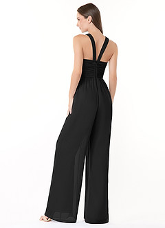 Azazie Berdie Bridesmaid Dresses Black Halter Chiffon Jumpsuit image4
