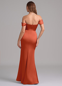Azazie Miley Robes de demoiselle d'honneur Robe Sirène Convertible en Satin extensible Épaule décolletée Rouille image7