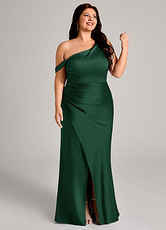 Azazie Madelyn Bridesmaid Dresses Dark Green Mermaid One Shoulder Stretch Satin Convertible Dress image13