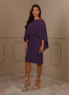 Azazie Mirra Mother of the Bride Dresses Plum Sheath Scoop Pleated Chiffon Dress image2