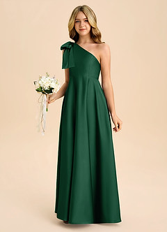 Azazie Penguin Junior Abito A-Line in Raso Elasticizzato Fiocco Verde Scuro image5