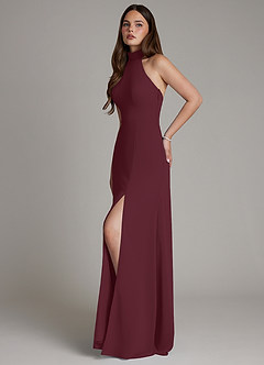 Azazie Myra Bridesmaid Dresses Cabernet A-Line High Neck Chiffon Dress image5