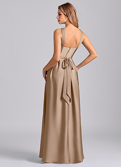Azazie Dixie Bridesmaid Dresses Taupe A-Line Pleated Stretch Satin Dress image5