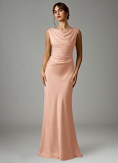 Azazie Kieryn 신부 들러리 드레스 인어 주름진 스트레치 새틴 바닥 길이 드레스 image1