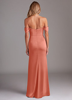 Azazie Saige Abiti da Damigella Abito Tubino in Raso Elasticizzato a Spalla Scoperta Salmone Rosa image10
