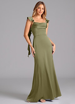 Azazie Adi Brudtärnklänningar Klä av A-Linje i Stretch Satin Plisserad Pistasch image5