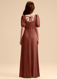 Azazie Briar Junior Robe Trapèze en Satin extensible Arc Auburn image2
