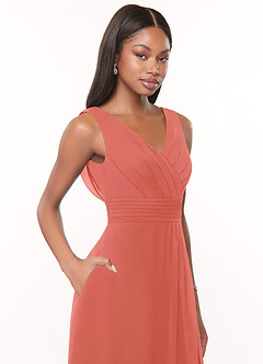 Azazie Karina Bridesmaid Dresses Salmon Pink A-Line Pleated Chiffon Dress image5