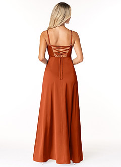 Azazie Marchella Robes de demoiselle d'honneur Robe Trapèze en Satin extensible Corset Paprika image2