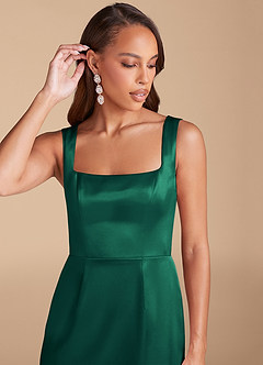 Azazie Flori Brautjungfernkleider Etui Seitliche Cut-Outs Metallischer Satin Kleid Smaragd image1