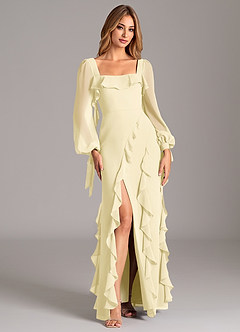 Azazie Candice Final Sale Dark Green A-Line Long Sleeve Chiffon Dress image5