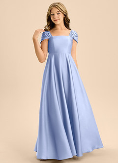 Azazie Rowena Junior A라인 절하다 스트레치 새틴 플로어 길이 주니어 신부 들러리 드레스 image4