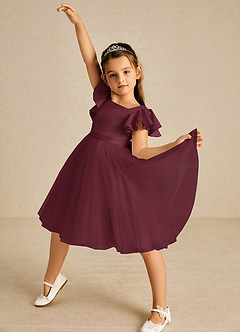Azazie Kaeya Robe Demoiselle D'honneur Fillette Robe Trapèze en Tulle Arc Cabernet image2