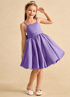 Azazie Davine vestidos de niña de las flores Vestido de Tahití de Satin Mate de Corte En A con Tirante Espagueti image4