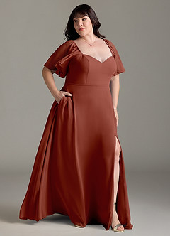 Azazie Chloe Abiti da Damigella Abito A-Line in Chiffon Scollo a Cuore Auburn image10