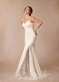 Azazie Eris Vestidos de novia Vestido de Blanco Diamante Alabastro Blanco de Cuentas de Corte Sirena con Cuello en V image7