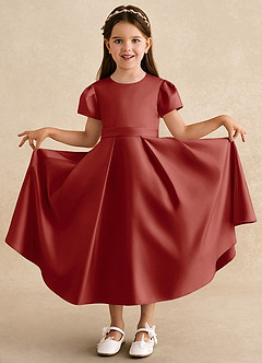 Azazie Princess Flower Girl Dresses Terracotta A-Line Pleated Matte Satin Dress image3