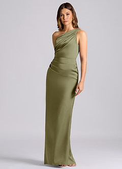 Azazie Akilah Brudtärnklänningar Klä av Sjöjungfru i Stretch Satin Ena axeln Pistasch image6