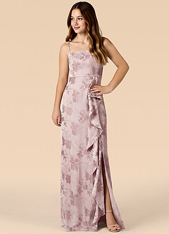 Azazie Kaylee Junior Formal Robe Trapèze en Jacquard Plissée Ombre à Paupières Rose Florale image4