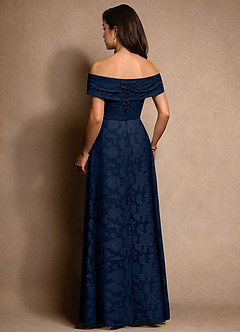 Azazie New Britain Mother of the Bride Dresses Dark Navy A-Line Pleated Floral Burnout Dress image3