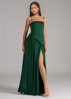 Azazie Adeline Vestidos de damas de honor Vestido de Verde Oscuro de Satén Elástico de Corte en A Convertible con Sin tirantes image6