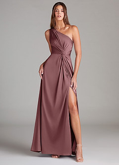 Azazie Brooke Bridesmaid Dresses Vintage Mauve A-Line One Shoulder Stretch Satin Dress image1