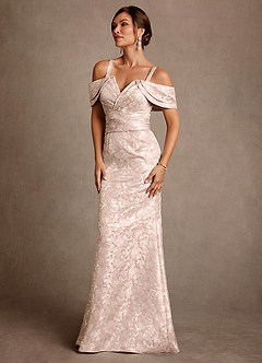 Azazie Bakersfield Abiti per la Madre della Sposa Abito Sirena in Jacquard Floreale a Spalla Scoperta Rosa Polverosa image4