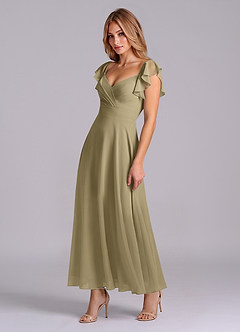 Azazie Leilani 신부 들러리 드레스 A라인 셔링 쉬폰 발목 길이 드레스 image4