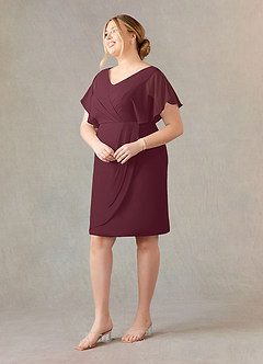 Azazie Julia Mother of the Bride Dresses Cabernet Sheath V-Neck Pleated Chiffon Dress image8