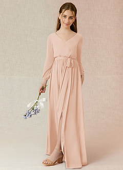 Azazie Angelica Junior Abito A-Line in Chiffon Plissettato Rosa Inglese image5