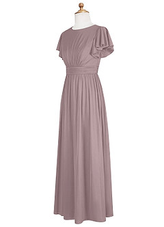 Azazie Mosley A-Line Ruched Mesh Floor-Length Junior Bridesmaid Dress image9