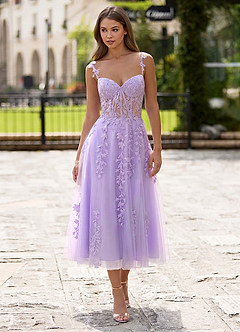 Zosia Purple Lace A-line Lace Up Back Midi Dress image4