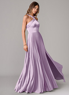 Azazie Afra Bridesmaid Dresses Frosted Lilac A-Line Pleated Stretch Satin Dress image3